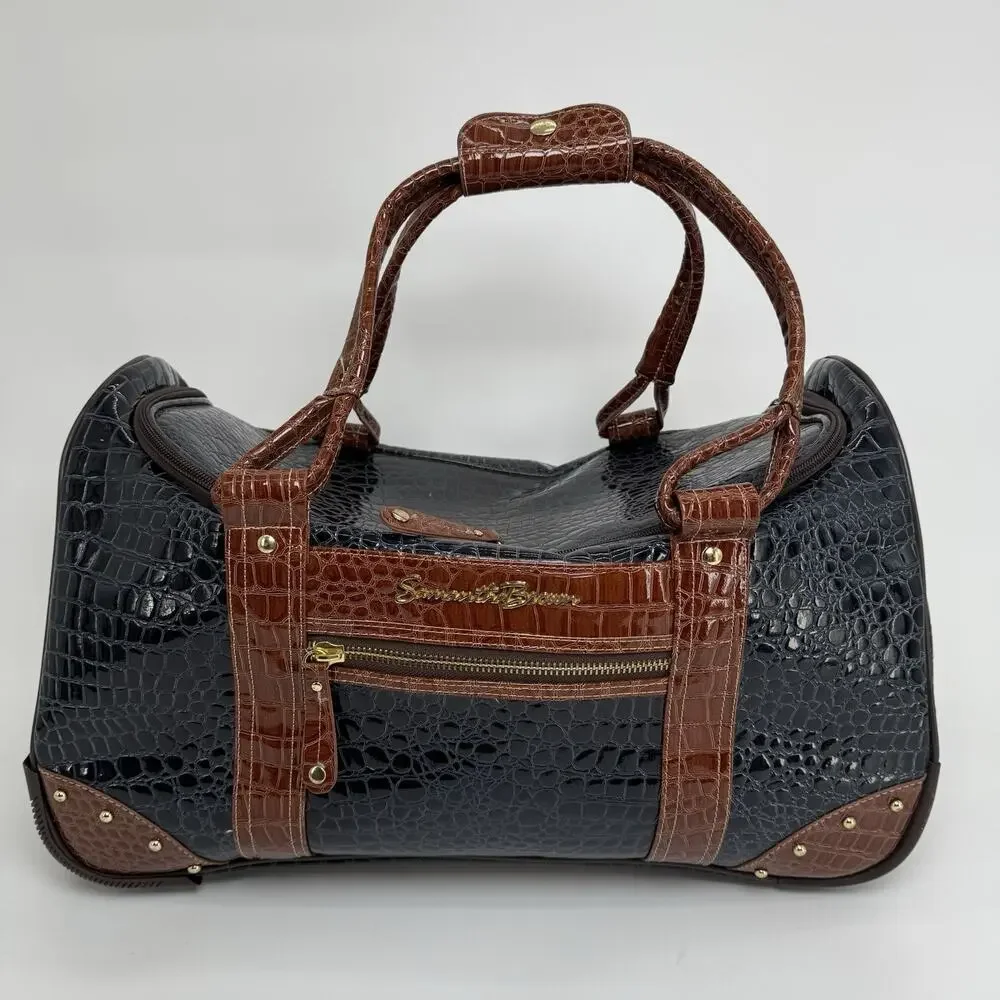 Samantha Black Brown Tweed Croco Embossed Wheeled 22.5” Weekender Luggage